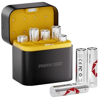 PHOTOOLEX 1.5V AA batteria al litio ricaricabile, 3600mWh ad alta capacità, 1600 cicli lunghi, 8 batterie al litio AA con scatola di ricarica integrata per la fotocamera VR cuffie Xbox Controller