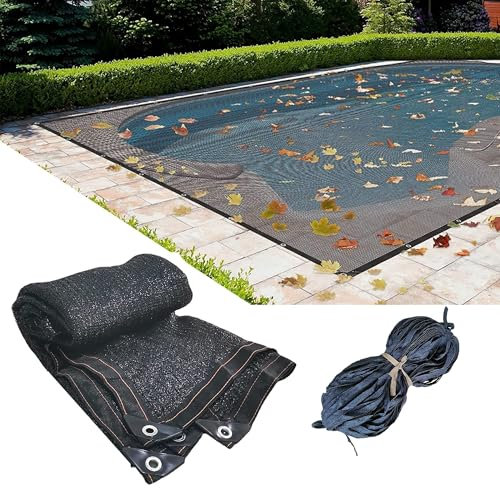 Filet Anti-Feuilles pour Piscine Hors Sol, Filet De Protection pour Piscine Hors Sol pour Feuilles, Couverture Rectangulaire en Maille pour Piscine avec Bord De Renfort Et Corde(14x30 FT)