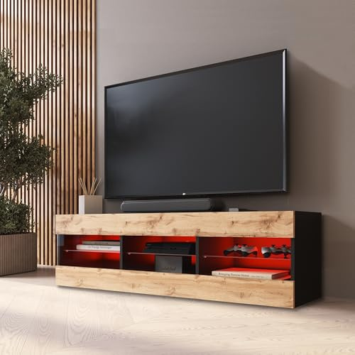 Komodee Meuble TV Tivoli A2 Wotan/Noir 140x40,5x35,5 cm