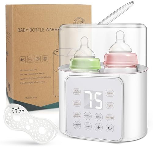 9-in-1 Baby Bottle Warmer, Multifunctional Milk Bottle Warmer Fast Baby Food Heating & Defrost, Milk Warmer Baby Double Bottle Sterilizer with LCD Display,Timer and 12 Hour Appointment (White)
