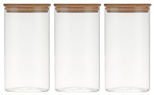 NBBENG Glass Jars with Bamboo Lids, Clear Airtight Food Storage Container Jar with Sealing Lid, Clear Kitchen Canisters for Spice Herbs Pasta Flour Coffee Tea Cookie Snack Seed Set of 3 (1000ml)
