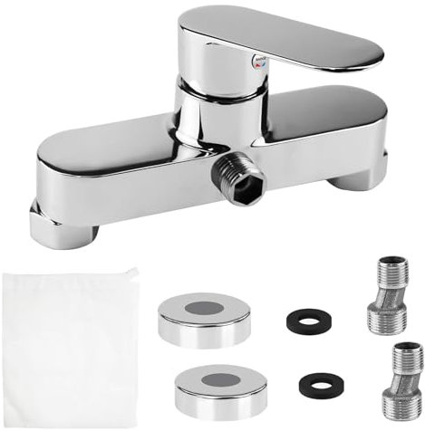 Miscelatore Doccia, Rubinetto Doccia, Rubinetto Doccia da Muro, Facile Installazione, Acqua Calda e Fredda, Miscelatore per Doccia Cromato per Colonne Doccia, Cromato, Argenteo