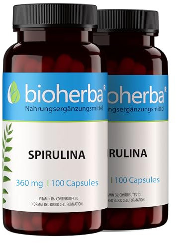 Spirulina 360mg - 200 capsule Fonte di Proteine Vegetali | Energia & Difese Immunitarie | Bioherba