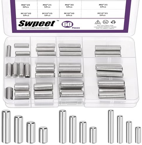 Swpeet Kit assortito di perni cilindrici per mensole, 60 pezzi, M6 M8 M10, in acciaio inox 304, elementi di fissaggio per manutenzione e collegamento (con scatola di immagazzinaggio)