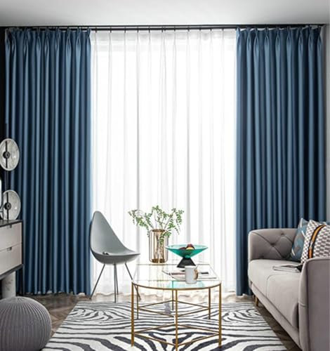 Wycian Fertiggardinen Fenster Abdunkeln Meeresblau 2er Pack Unifarbe H138 x B86 cm (2er Pack) Polyester