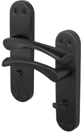 EAI Matt Black Door Handles Bathroom, 1 Pair on Backplate - Novoli | 1 Pair of T-Bar Lever on Backplate Internal Door Handles for Bathroom, Fixings Included