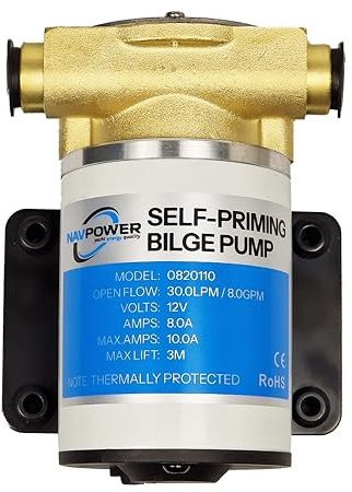NAVPOWER Bomba autocebante para barcos de 12 V, cuerpo de bronce, flujo de 33 l/min para secuencia, agua a agua y líquido puro