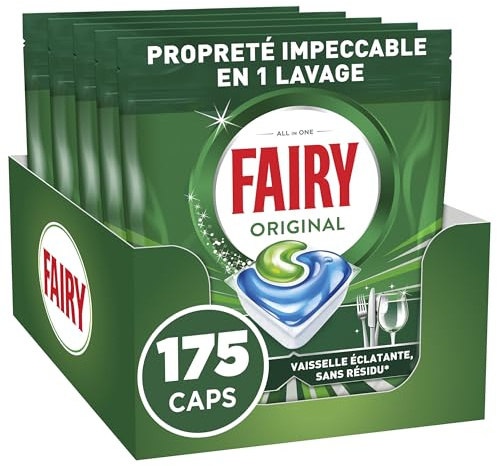 Fairy Original Tout-en-1 Tablettes Lave-Vaisselle Sans Parfum x175 | (35x5). Efficaces contre la graisse incrustée. Dissolution ultra-rapide. Sans Odeur ni Résidus