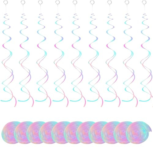30 Stück Glitzer Transparente Regenbogen Spiralen Girlande Deko, Hängende Spiralen Grlande, Spiral Wirbel Deckenhänger, für Geburtstag Hochzeiten Weihnachten Karneval Fasching Deko