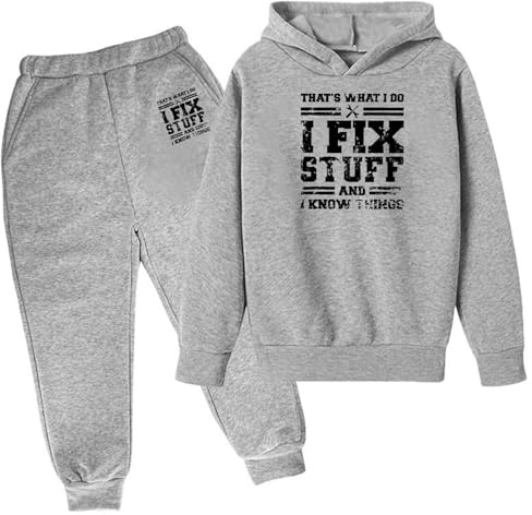 Survêtement pour enfants Survêtement Garçon Été Hiver Enfants Sweat à Capuche Ensemble Populaire Imprimé sur Sous-vêtements Costume Décontracté Garçon Vêtements de Sport Tracksuit Sport, gris, 7-8 ans