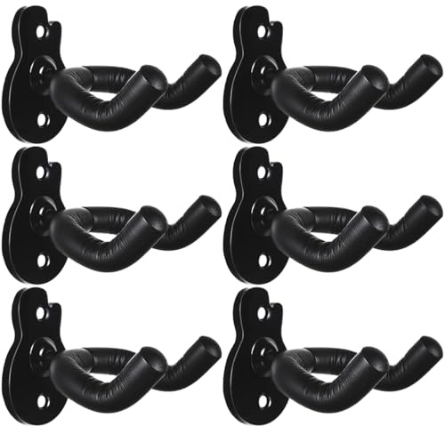 LALAOKS 6Pack Guitar Wall Mount Wall Hanger Hook Black Metal Guitar Holder for Acoustic Electric Bass Guitar Ukulele Banjo Mandolin Black