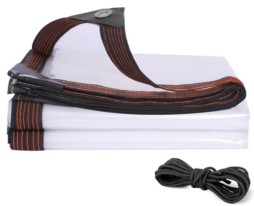 Telone impermeabile, trasparente, con occhielli, 2 x 3 m, impermeabile, per esterni, in PVC, resistente agli strappi, con corda da 5 m, per giardino, balcone, cantiere, recinto per animali domestici