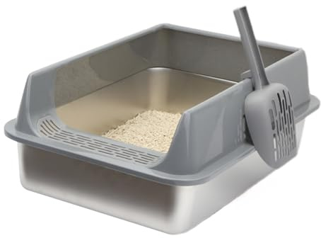 Katzenklo Edelstahl | 30x40cm Metall Katzentoilette | Spritzwassergeschützt Katzenklos mit Sandleck Pedal | Vertiefen Edelstahl Katzen Toilette Haustierbedarf für Großkatzen und Kätzchen
