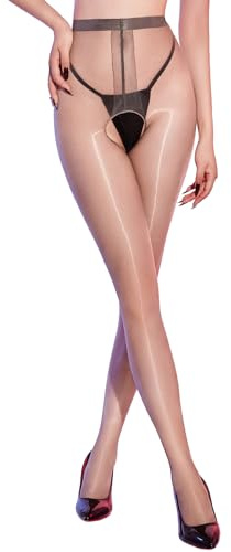 KANYULOVE Damen Glänzend Strumpfhosen 3 DEN Sexy ölig Feinstrumpfhose Mit Hoher Taille Ultra Thin Strumpfhosen