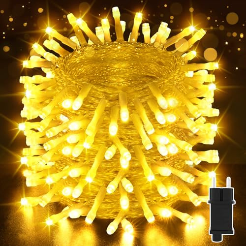 Isisyu Lichterkette Außen Timer 50M 500LED Lichterkette Außen Weihnachten Strom mit Speicherfunktion, Wasserdicht 8 Modi Warmweiß Weihnachtsbeleuchtung für Außen Innen Garten Balkon Weihnachten Party