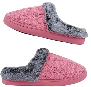 Tofflor dam herr vinter varma fodrade – filttofflor dam med gummisula halkfria pantoletter plyschtofflor bekväma vintertofflor unisex golvskor stugskor, ROSA, 36 EU