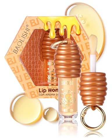 Domality Honey Lip Oil, Koreanischer Lippenölbalsam Mit Schlüsselanhänger, Klares, Feuchtigkeitsspendendes Lippen-Glow-Öl, Langanhaltender, Pflegender, Voluminöser Lippen-Gloss-Butter für Mädchen