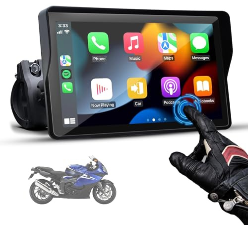 PARKVISION 5-Inch Wireless Motorcycle Sat Nav Motorbike Carplay Screen Compatible with Apple CarPlay & Android Auto - Waterproof Touchscreen, Portable Bluetooth Connectivity Motorcycle Carplay