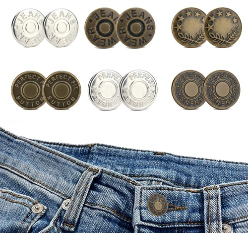 12 pcs Jeans Buttons,Adjustable and Detachable Metal Pant Waist Tightener,Replacement Button Metal Button Press Stud for Jeans, Jackets, Clothes, DIY Crafts, Clothing Repair