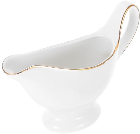 LALADEFIEE Bateau à Sauce Céramique Blanche avec Bord Doré Récipient Multifonction pour Sauce et Coulis Convient pour Restaurants et Usage Domestique