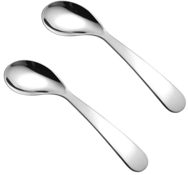 ifundom 2 Stück Babylöffel aus Edelstahl Gebogene Übungslöffel mit Glatten Kanten Babyfütterungsset für Säuglinge und Kleinkinder