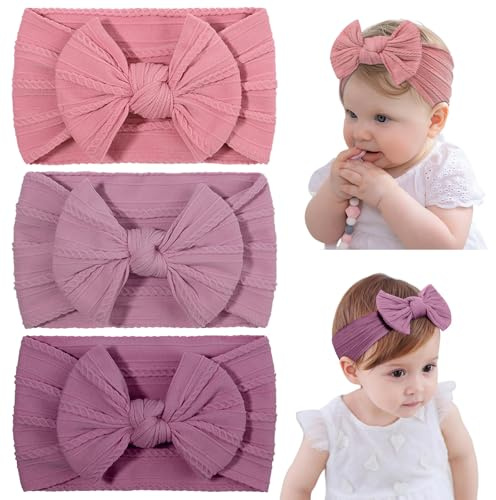DiULi Babyrosettpannband, 3 st elastiskt babyturban-pannband, småbarnstillbehör (set B)