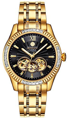 BINLUN Herren Uhren Automatik Mechanische wasserdichte Goldene Herrenuhr 18 Karat Vergoldete Leuchtende Edelstahl Armbanduhren für Männer mit Datum