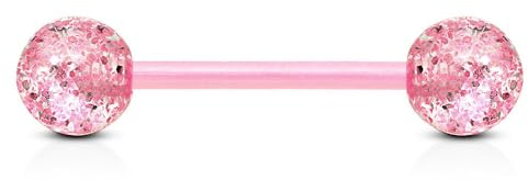 viva-adorno Barbell Piercing Stab Zungenpiercing Kunststoff Glitter Glitzer Kugeln Acryl flexibel Brustpiercing Nippelpiercing Z314n