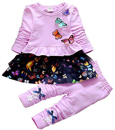 Infant Little Baby - Set di 2 vestiti da bambina, maglietta a maniche lunghe e gonna Lilla 2-3 Anni