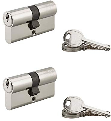 SERRURERIE DE PICARDIE - Cylindre Double Entrée S'entrouvrant - Laiton Nickelé - Mécanisme à 5 Goupilles - Panneton Anti-Arrachement - 30 x 30 mm - Lot de 2-6 Clés - Gris
