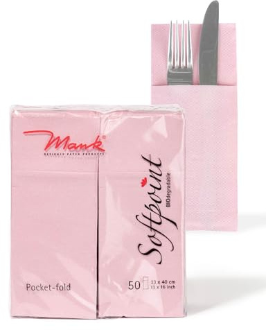 Mank Besteckservietten aus Softpoint | Pub Bestecktaschen | 40 cm x 33 cm 1/8 Falz | mit Besteckschlitz für Gastronomie und Feiern | 50 Stück | (Altrosa)