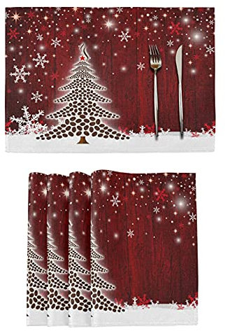 Weihnachtliche Platzsets 6er Set - Weihnachtsbaum Mit Kaffeebohnen Tischset für Esszimmer Küchentisch - Leicht zu Reinigen Waschbar