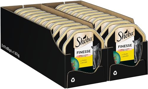 SHEBA Schale Nassfutter für Katzen Finesse Feine Pastete mit Huhn 22 x 85g