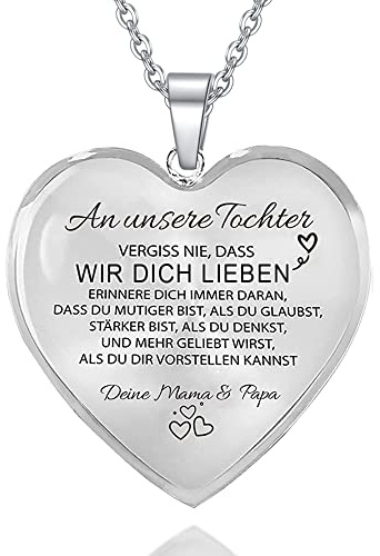 AITENME Kette Herz Halskette Inspirierende Deutsche Buchstaben für Meine Tochter Enkelin Damen Halskette aus Edelstahl