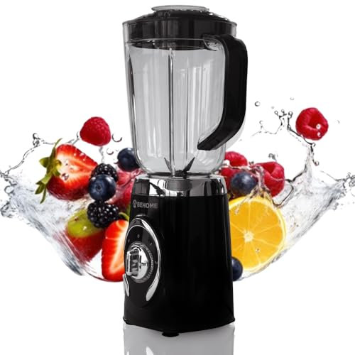 BEHOME Frullatore Elettrico da Tavolo con Caraffa da 1.25L | Mixer Tritatutto con regolazione velocità 500W e luce LED, per Frullati, Smoothies, Shacker Proteine, Sughi, Pappe