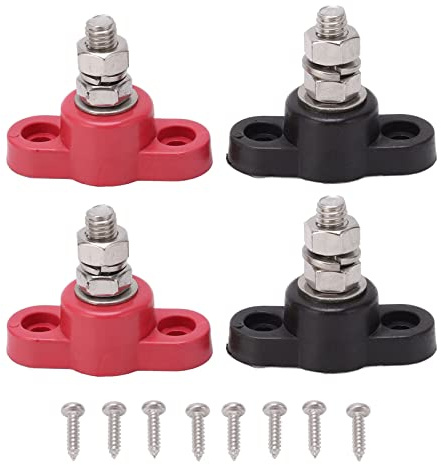 Battery Terminal Blocks, DC12V 24V Bus Bar Terminal Block, Negative and Positive Power Stud Battery Junction Post, M8 Studs, 4PCS Red Black Set