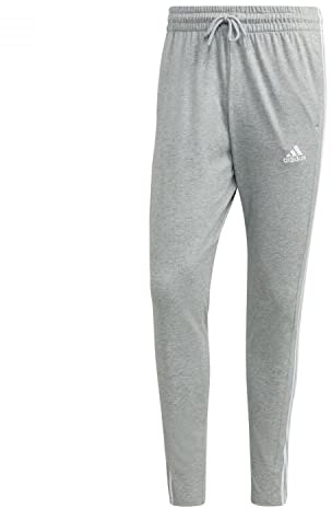 adidas För Män Essentials Single Jersey Tapered Open Hem 3-Stripes Pants, medium grey heather/white, XXL