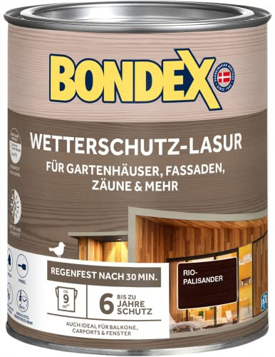 Bondex Wetterschutz Lasur Rio-Palisander 0,75 L für 9 m² | Tropf- und Spritzgehemmt | Exzellenter UV-Schutz | Sichere Anwendung ab 2 °C | seidenmatt | Wetterschutzlasur | Holzlasur