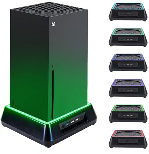 Cooling Fan Stand Dock for Xbox Series X, TechKen 3 Level Speed Fan Adjustable 7 Mode Colorful LED RGB Light Dock (Small)