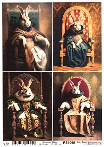 Josys Bastelmärchen Reispapier A4 Strohseide Decoupage Ostern Hasen Vintage Muster Stuhl RE1965