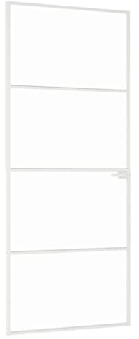 vidaXL Porta Interna Casa Decorativa Camera Da Letto Bagno Interno Moderno Pannello Porta Interno Bianco 83x201,5 cm Vetro Temperato e Alluminio Sottile
