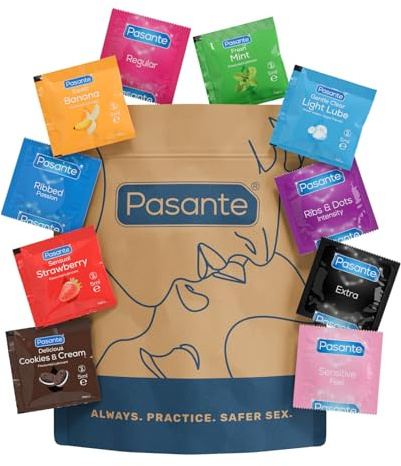 Pasante Mixed Condoms and Lubricants Limited Edition Pack | Mix Pack of 30 Including Textured Condoms and Flavoured Lubricants