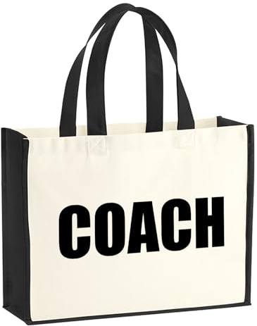 Huuraa Jutetasche Coach Training Geschenk | Großer Shopper 21 Liter Juteshopper Black Tasche aus Jute und Baumwolle Einkaufstasche Geschenkidee Tragetasche mit Motiv