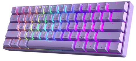 HK GAMING GK61 60% v3 | Teclado mecánico compacto para juegos, 61 teclas, multicolor, RGB LED iluminado, para PC/Mac Gamer, diseño ANSI US (lavanda, interruptor rojo óptico Gateron)