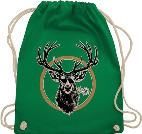 Turnbeutel Rucksack - Kompatibel mit Oktoberfest Tasche - Cooler Hirsch Hirschgeweih Jäger - Unisize - Grün - trachtenrucksack bayrische hirsche taschen trachtentaschen bayrisch edelweiß sackerl