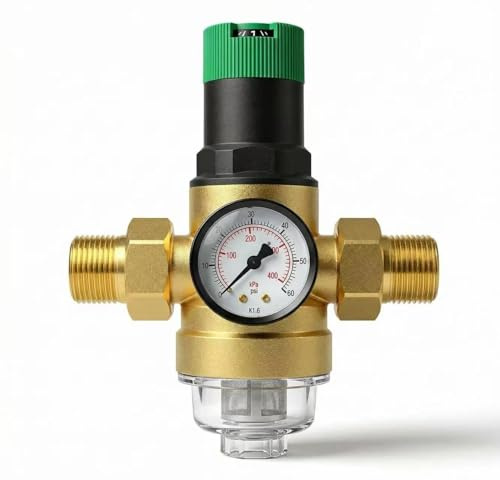 Thirrni Reductor de presión de agua de 3/4 pulgadas,Reductor de presión con manómetro y filtro de pantalla, medidor de presión de agua para agua potable