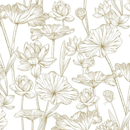 CiCiwind Self Adhesive Wallpaper Floral Contact Paper White Gold Wallpaper 41CM×3M Thicken Peel and Stick Wallpaper Waterproof Sticky Back Plastic Wall Furniture Vinyl Wrap