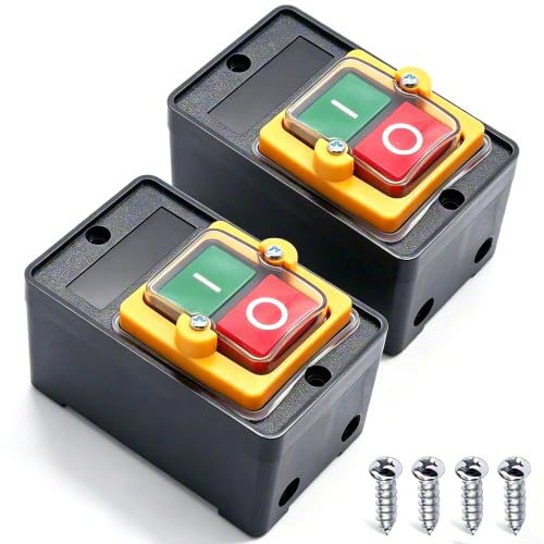 Taiss 2Stück maschinenschalter AC220V / 380V 10A maschine drucktastenschalter sicherheitsschalter mit Wasserdichter für Textilmaschine Schleifmaschine KAO-10KH