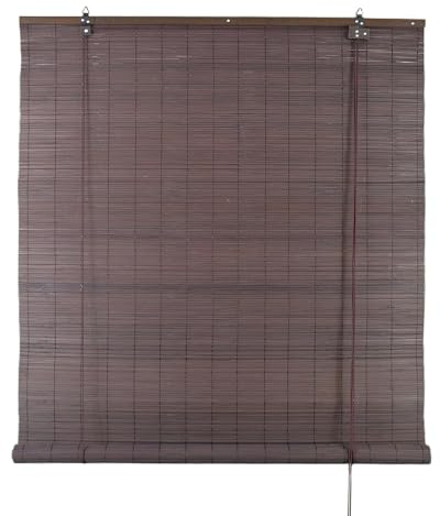 DEFACTO Bambusrollo Sonnenschutz Sichtschutz Seitenzugrollo Lichtfilter Bambus Jalousie Lüftung Rollo für Fenster Tür Terrasse Balkon Garten (150 x 220 cm, Dunkelbraun)