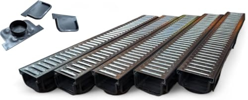 Aston Drainage Channel Driveway & Patios 5mtr Galvanised Steel Grating + Free Accessories (5 Drainage Channel)